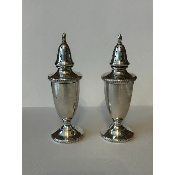 Antique Hunt 1930s 1940s braided Tall Sterling Silver Salt and Pepper Shakers - Picture 1 of 14